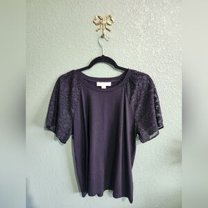 Michael Kors Womens M Black Lace Sleeve Blouse NWT